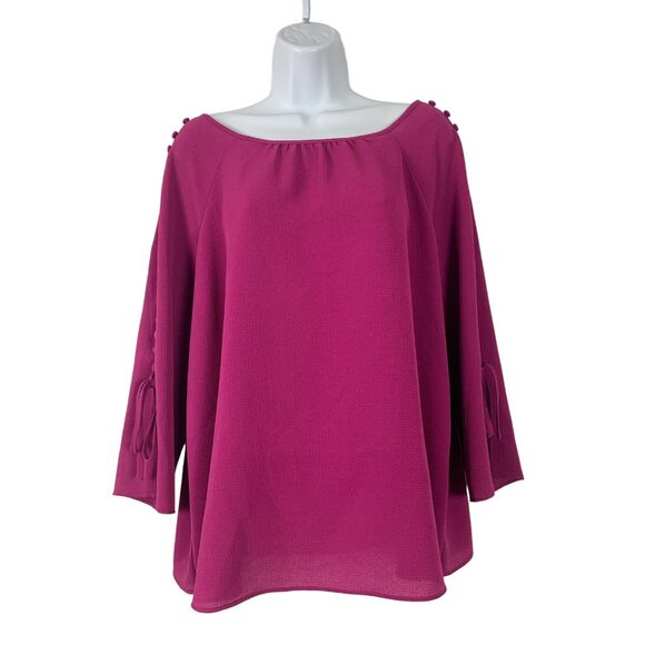 Christopher & Banks Womens Fuchsia Blouse With Button Detail & Tie Sleeves Large - Picture 1 of 12